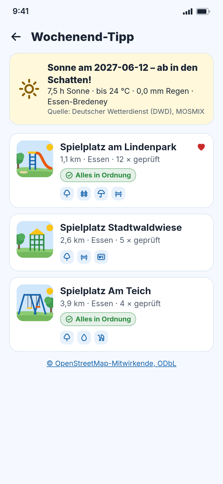 Wochenend-Tipp: Sonne laut Deutschem Wetterdienst und drei schattige Spielplätze in der Nähe